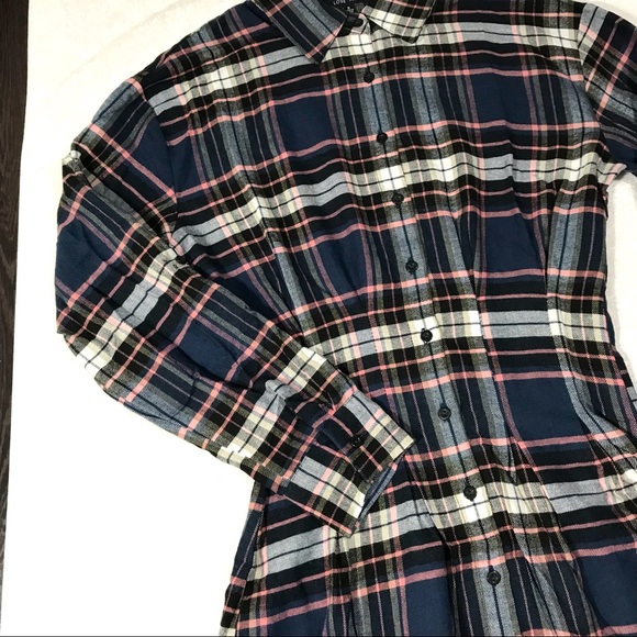Plaid Long Sleeve Button Down Mini Dress in Blue - Picture 12 of 14